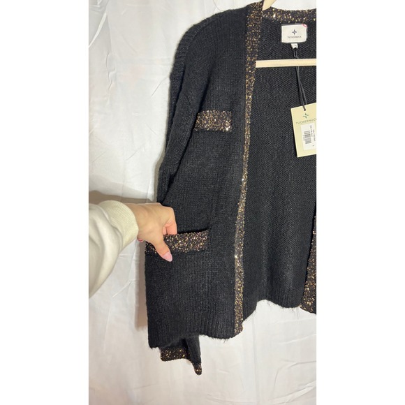 $228 NWT Tuckernuck Black Boucle Fallon Sequin Trim Cardigan Sweater Size S - Picture 8 of 11